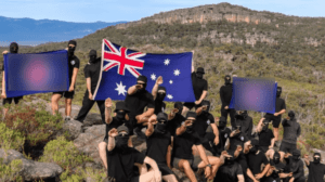 An alleged far-right gang is pictured at the Grampians in Victoria. Credit: Facebook.