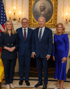 President Joe Biden hosted Prime Minister Anthony Albanese and their respective partners for a private dinner at the White House on Tuesday evening. President Biden and his wife, Jill, warmly received Prime Minister Albanese and his partner, Jodie Haydon, at the south entrance of the historic White House. Credit: Twitter/AlboMP