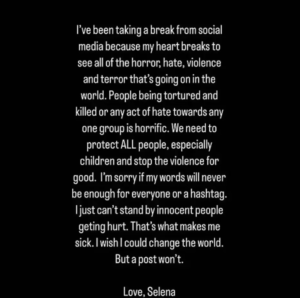 Gomez was criticised for her "lukewarm" stance on the Middle East conflict on October 30, 2023. Credit: Instagram.