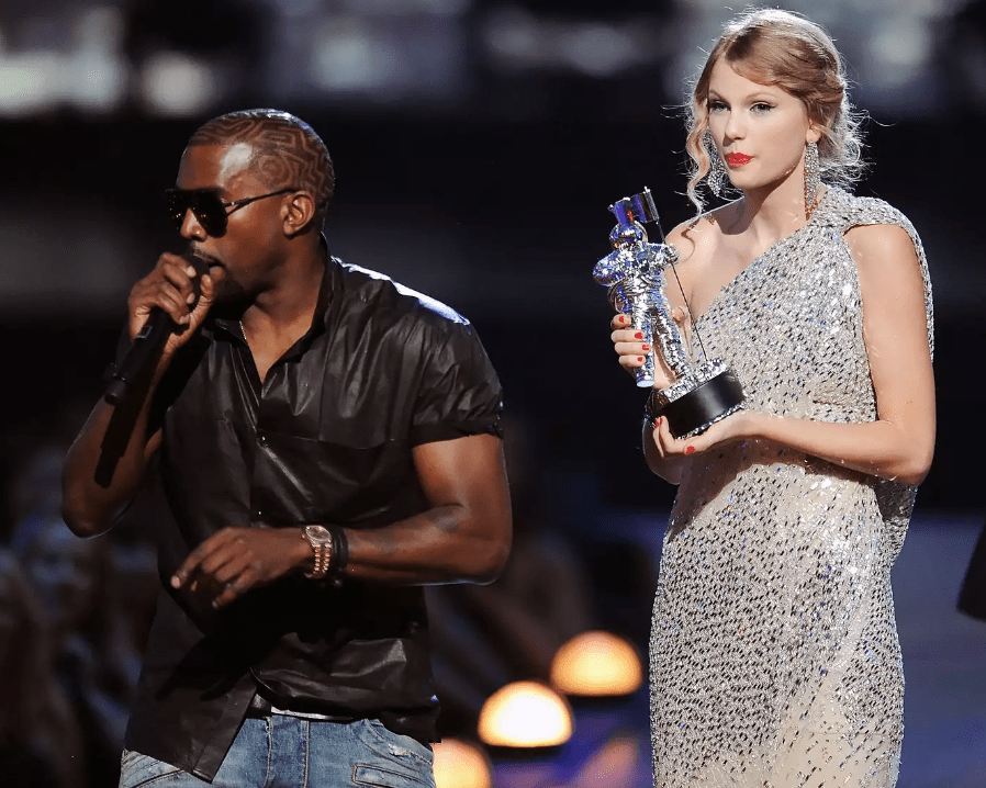 West infamously ran on stage and yanked the microphone from Swift during the 2009 MTV Video Music Awards, while she was accepting the award for Best Video by a Female Artist. He told the crowd the award should have gone to Beyonce, which understandably upset Swift and her fans. Credit: Getty.