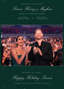 Meanwhile, in a festive gesture, the Duke and Duchess of Sussex unveiled their 2023 Christmas holiday card through a joyful virtual greeting sent via email on behalf of their Archewell organisation. Credit: supplied.