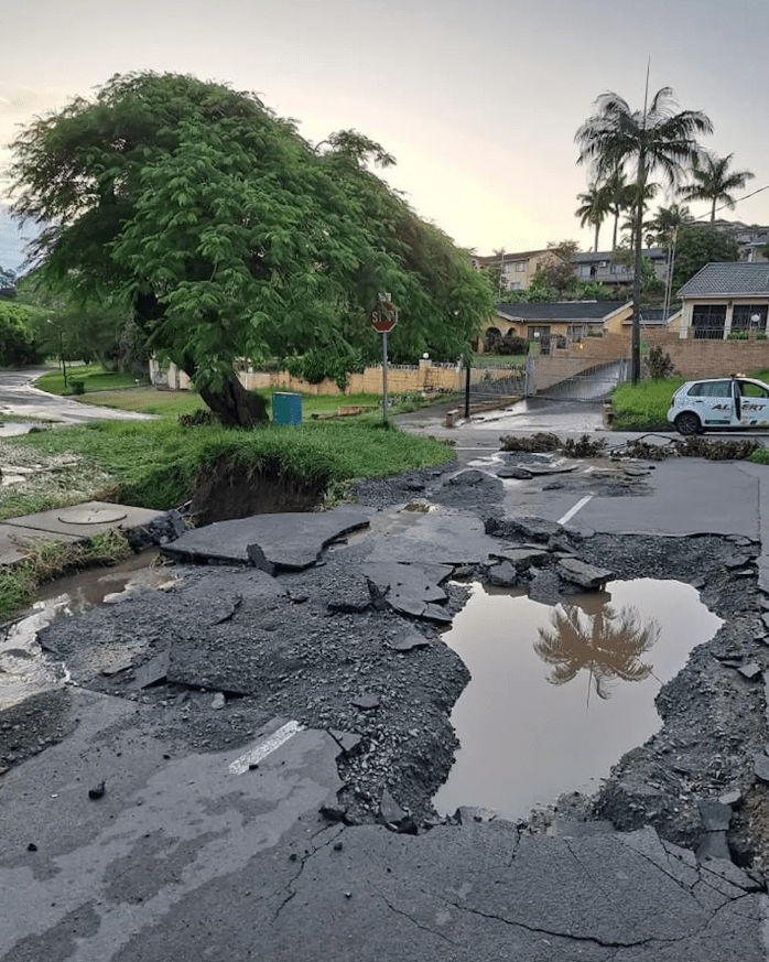 This road in Stanger, KwaZulu-Natal had just been repaired when floods in January 2024 destroyed it again. Courtesy Jay Balipursad/The Conversation.