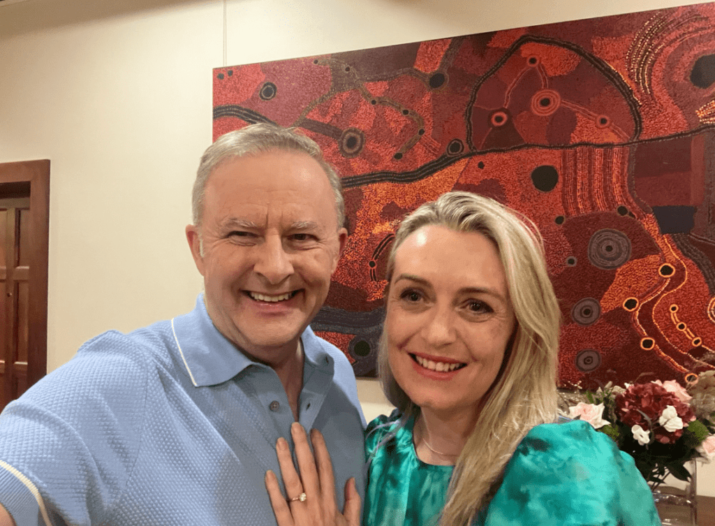 Prime minister Anthony Albanese and his longtime partner Jodie Haydon are engaged. Credit: Twitter