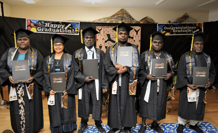 Six students graduate from the Mala’la Health Service Aboriginal Corporation, with a Certificate II in Aboriginal Primary Health Care. Credit: InSight.