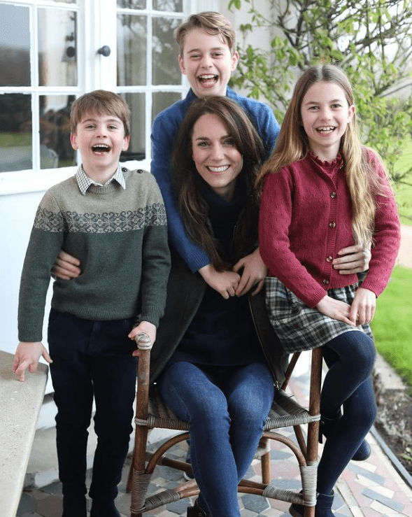 The controversial photo, featuring Catherine alongside her and Prince William's three children, was unveiled on the couple's official Instagram account on Sunday to mark Mother's Day in the UK. Credit: Instagram
