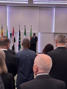 Zimbabwean Ambassador to Australia Joe Mhishi gives a welcome address. Credit: Back Cover News.