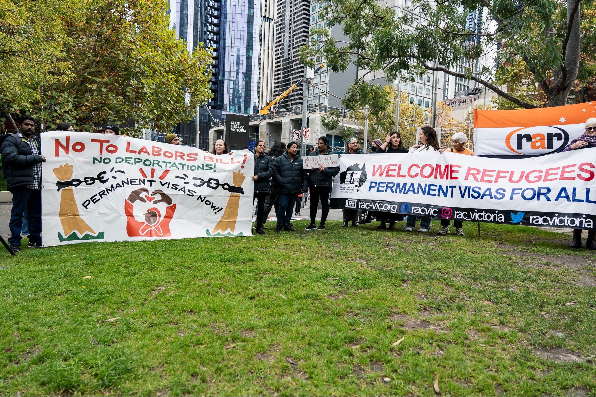 Protesters attended a "Kill the Bill" rally in Victoria on Saturday as the federal government pushes for harsh deportation laws. Credit: Refugee Action Collective