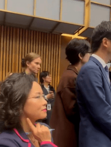 Chinese media officials attempted to block journalist Cheng Lei (left) from being filmed at a parliament press event. Credit: X/Twitter