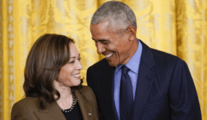 Vice President Kamala Harris with former President Barack Obama. Credit: Carolyn Kaster/AP