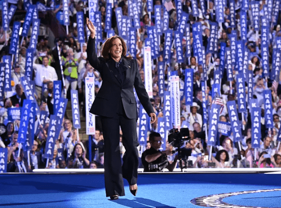 US Vice President Kamala Harrs at the 2024 Democratic National Convention. Credit: Getty