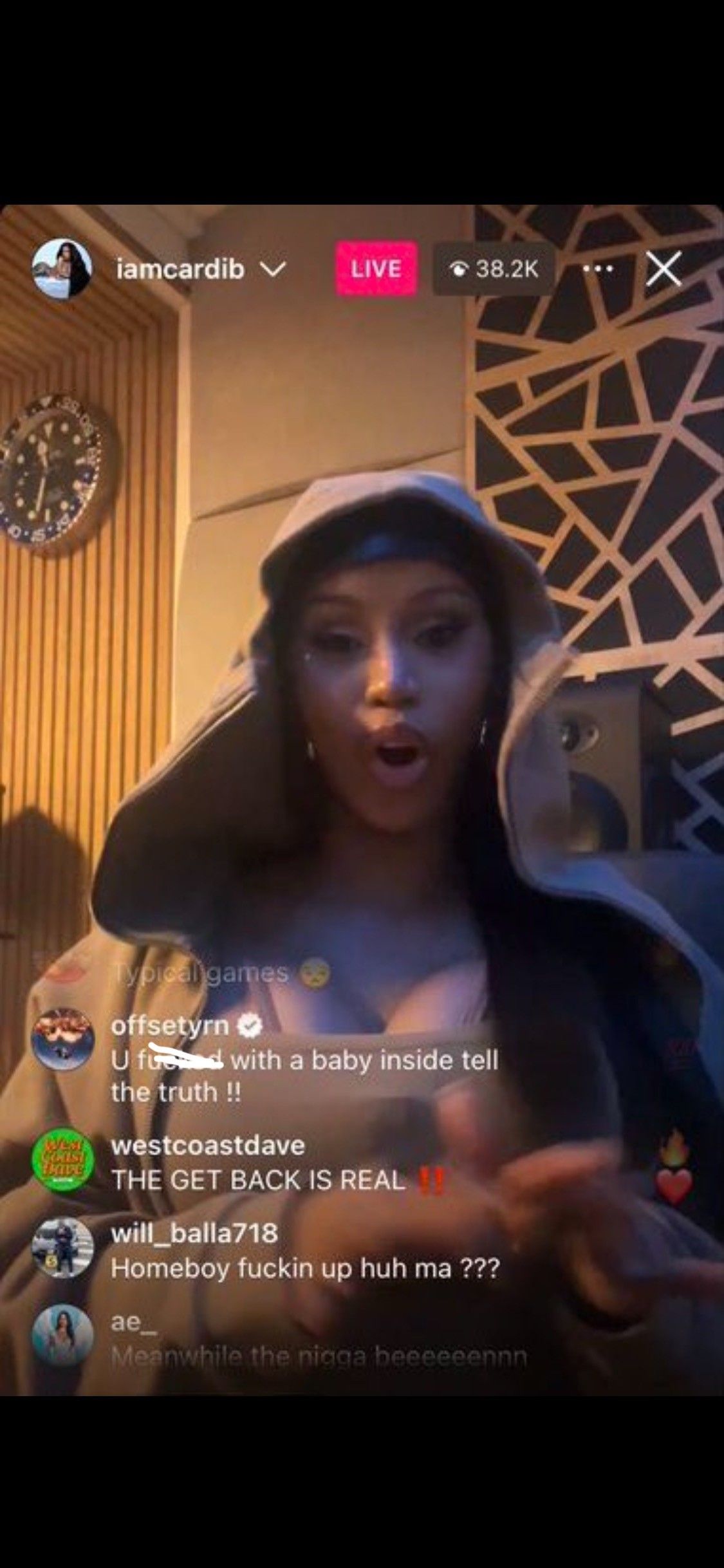 Offset accused Cardi B of cheating while pregnant in the comments section of her Instagram Live. Credit: Instagram