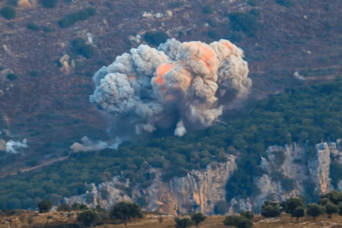 Smoke billows from the site of an Israeli air strike in Marjayoun, near the Lebanon-Israel border, on September 23, 2024. Credit: Rabih Daher/ AFP