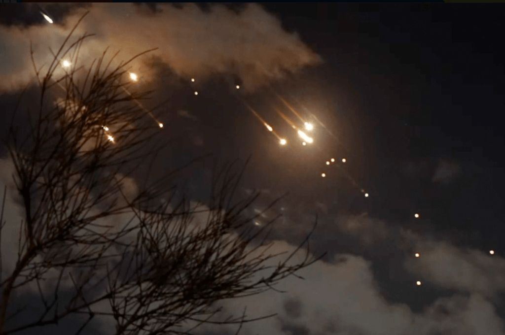 Image taken from video shows missiles fired from Iran being intercepted over Jerusalem, Oct. 1, 2024. Credit: AP