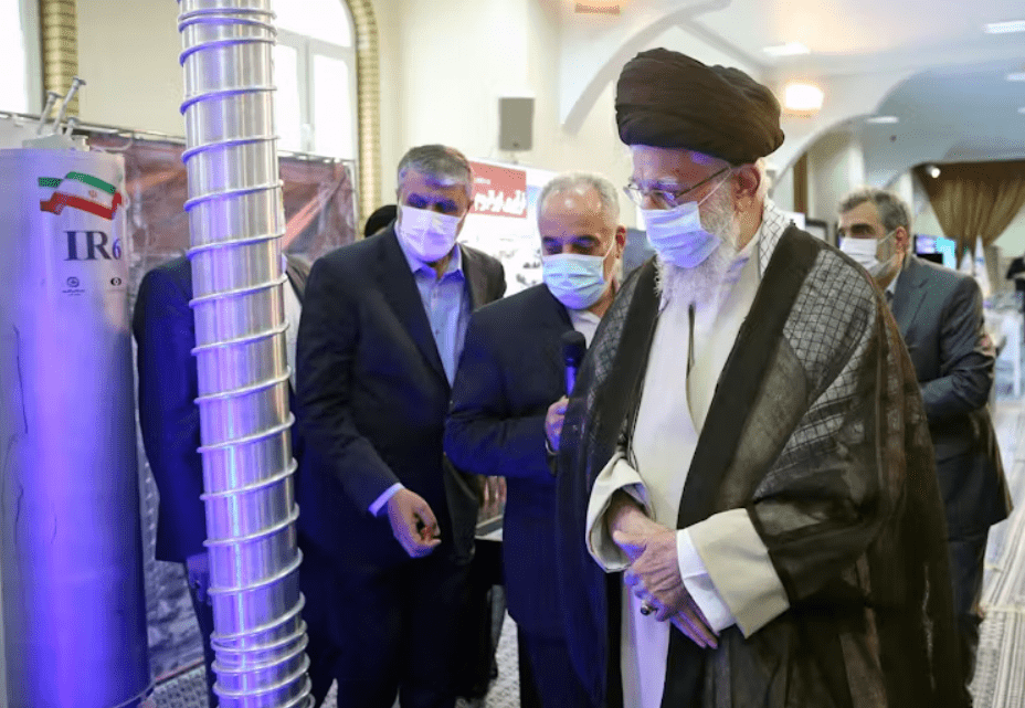 Iranian Supreme Leader Ayatollah Ali Khamenei visiting an exhibition on Iran’s nuclear industry achievements in 2023. Credit: EPA