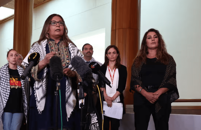 Mehreen Faruqi and Lidia Thorpe at a press conference. Credit: Twitter/X