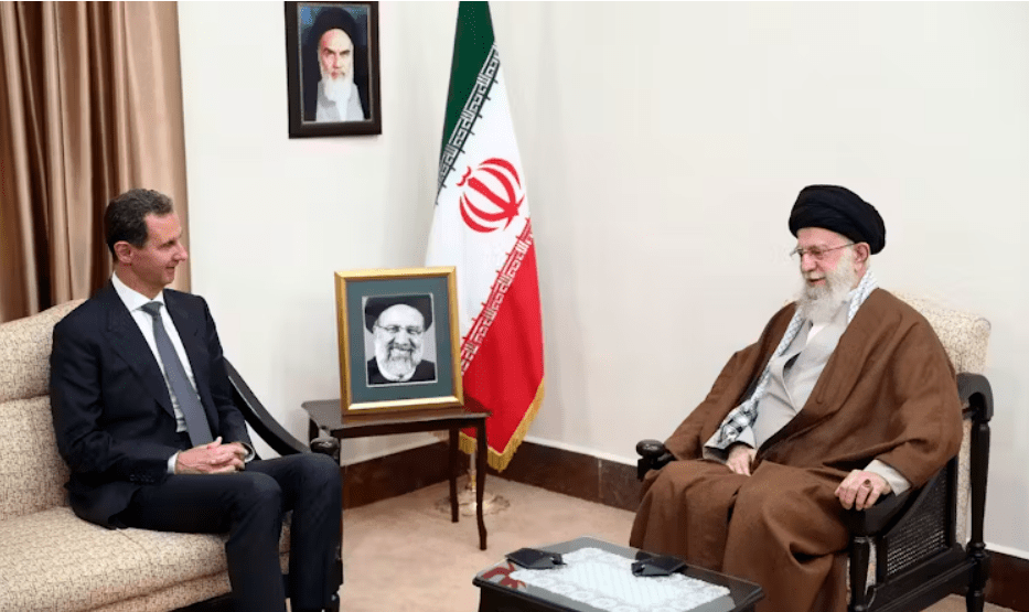 Iranian Supreme Leader Ayatollah Ali Khamenei, right, speaks with Syrian President Bashar al-Assad in Tehran in May 2024. Credit: Office of the Iranian Supreme Leader/AP