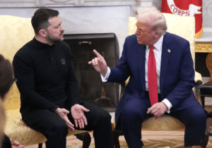 U.S. President Donald Trump and Ukrainian President Volodymyr Zelensky meet in the Oval Office at the White House on February 28, 2025 in Washington, D.C. The discussion devolved into a tense exchange. Credit: Getty.