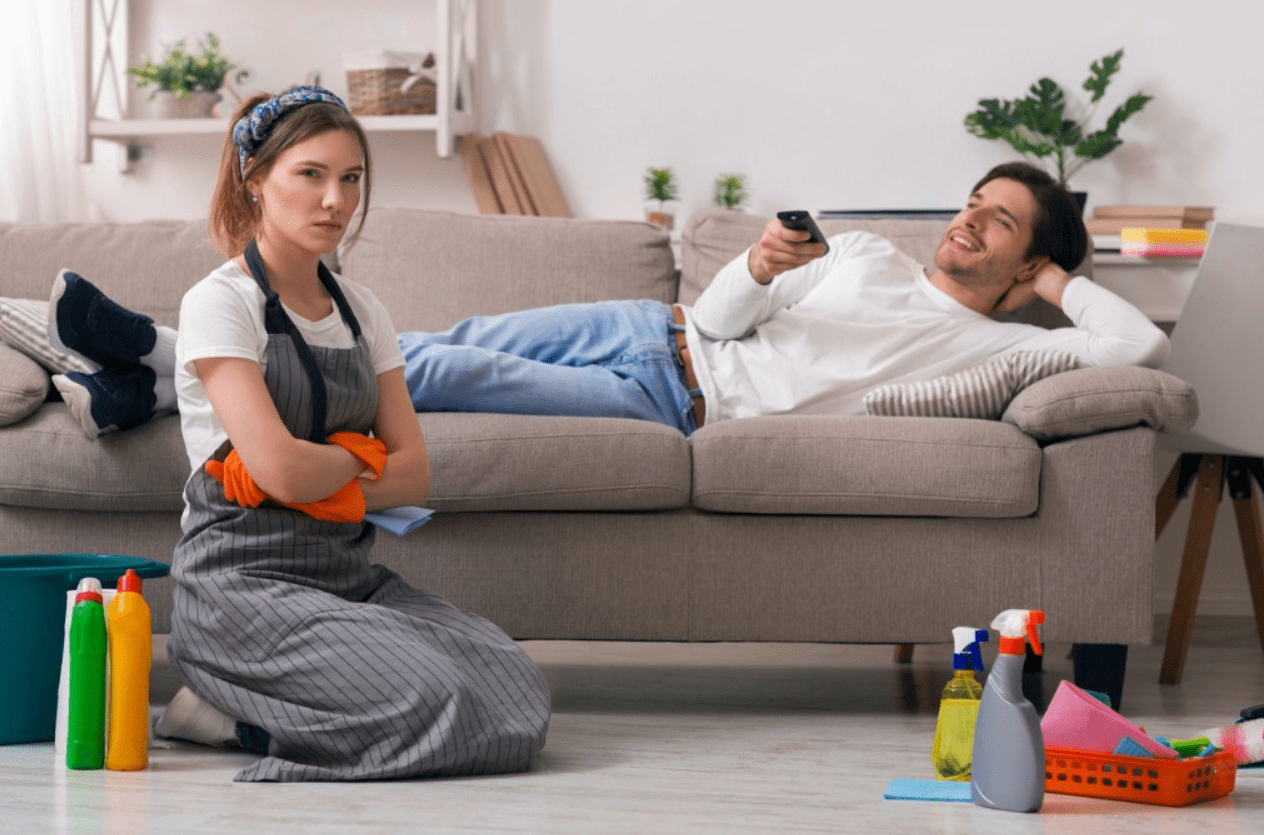 Women are still shouldering the bulk of household chores at the expense of their finances, according to a new report by Finder. Credit: supplied